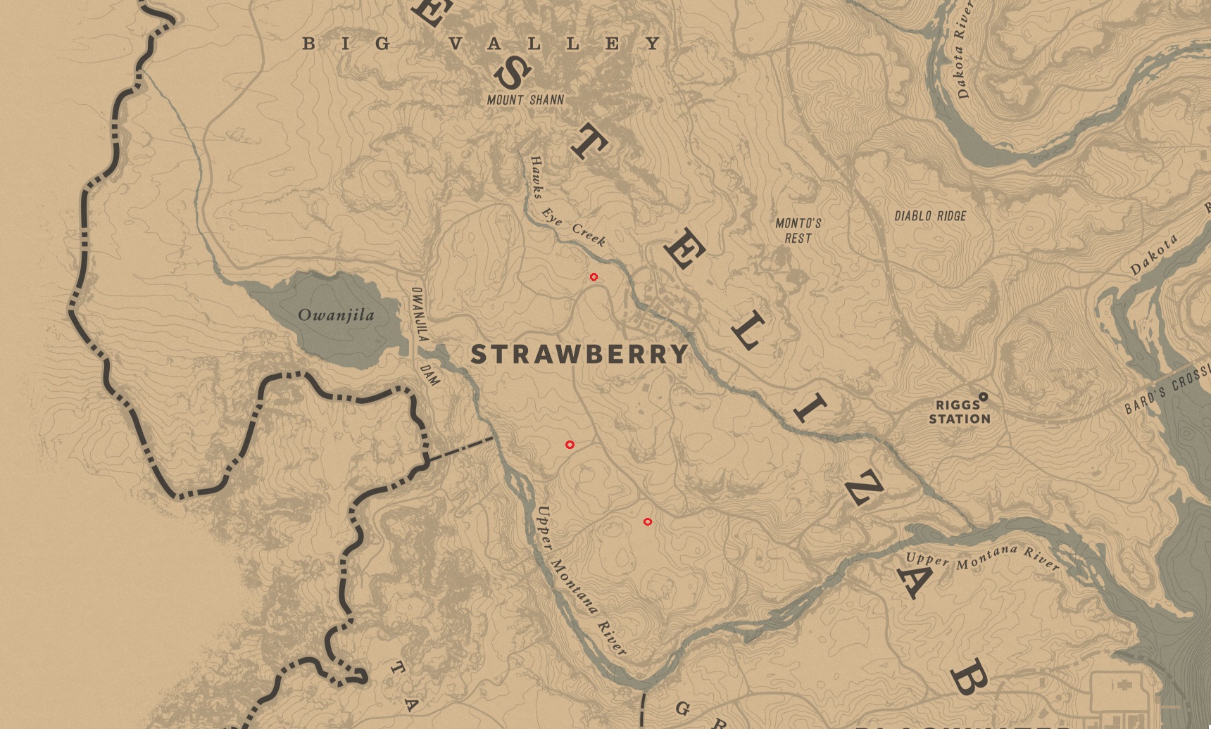Mappa di Strawberry in Red Dead Redemption 2