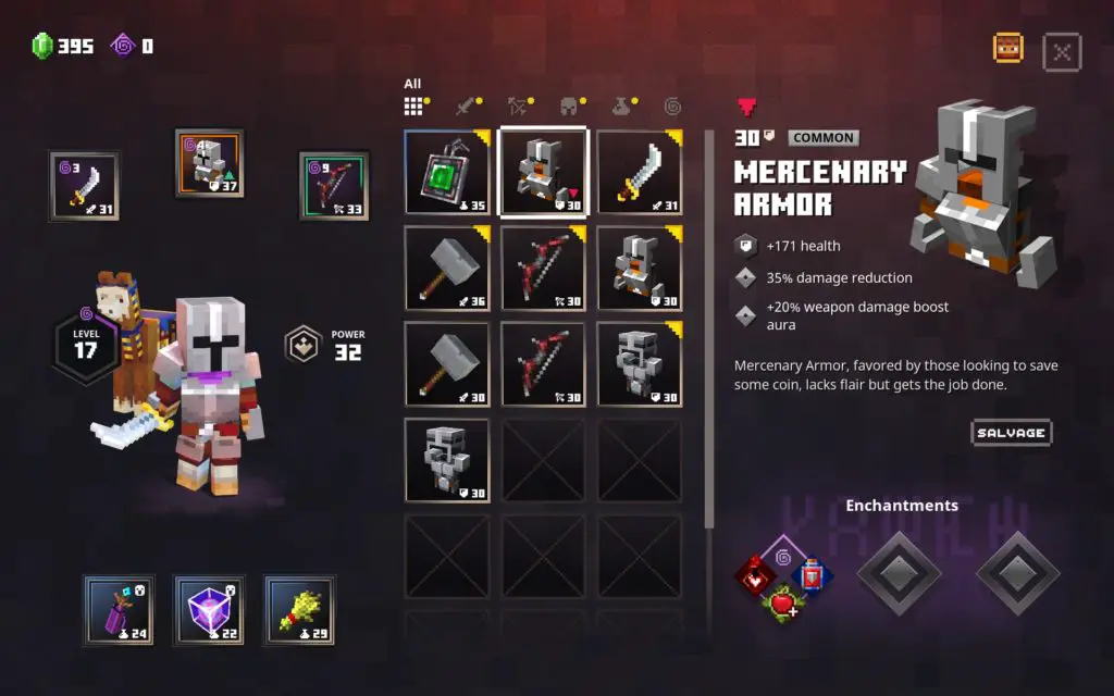 Hai spazio di archiviazione in Minecraft Dungeons?