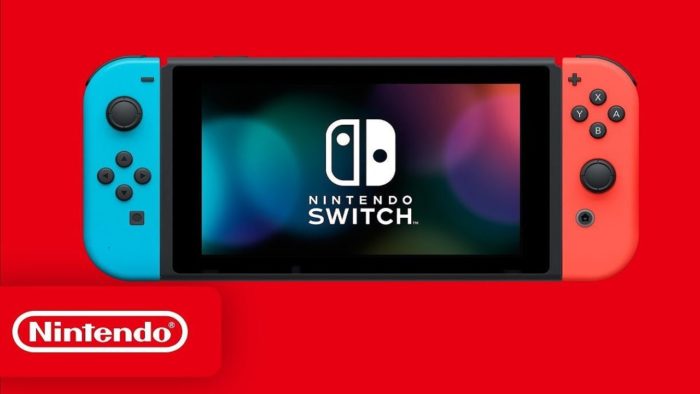 Nintendo Switch su sfondo rosso