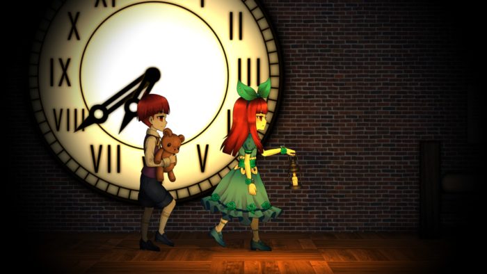 Uno screenshot di Clea of ​​Clea e suo fratello che camminano davanti a un orologio.