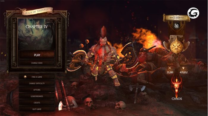 Schermata del menu di Warhammer Chaosbane
