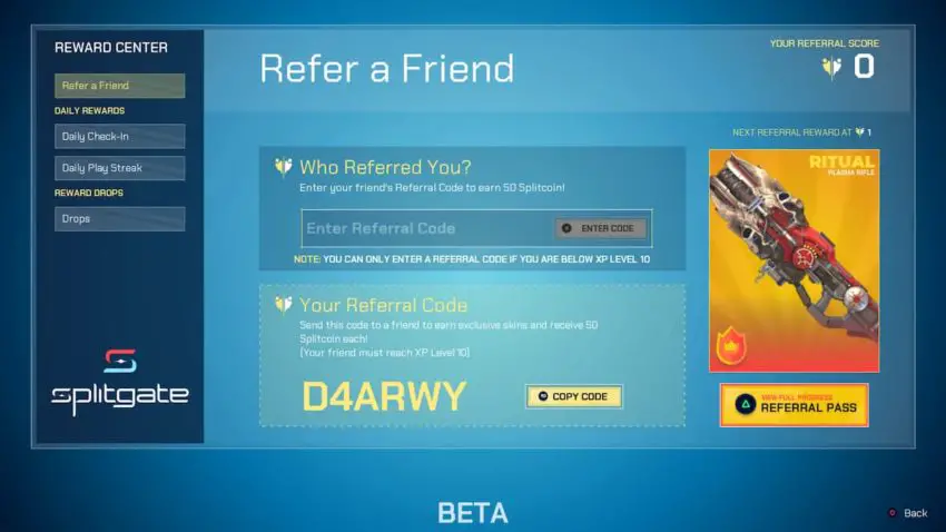 Codice di riferimento Splitgate