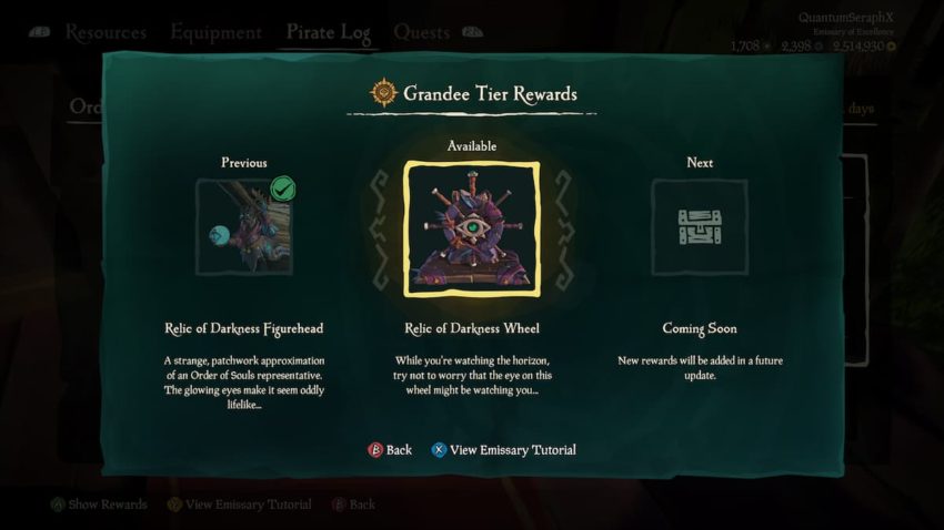 Ricompense del registro degli emissari di Sea of ​​Thieves