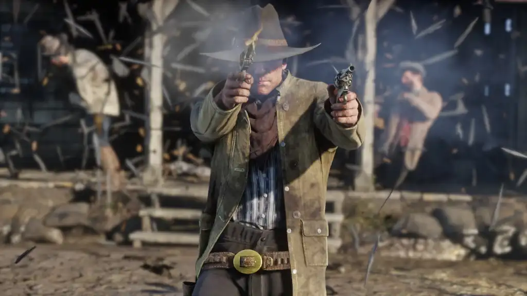 Arthur impugna due pistole e le spara