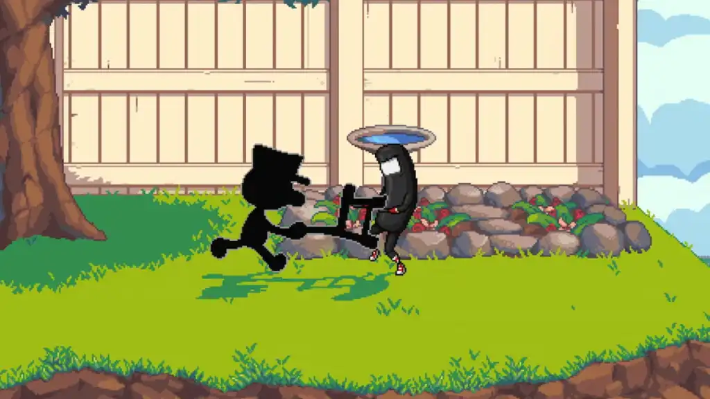 Mr Game and Watch che combatte CommanderVideo in Fraymakers