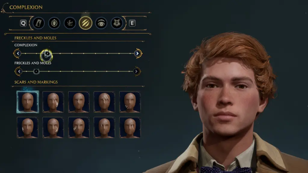Selezione della carnagione per la creazione del personaggio di Ron Weasley in Hogwarts Legacy