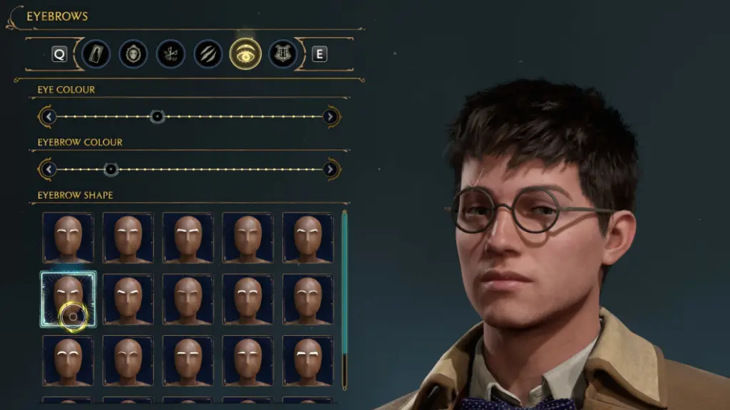 Opzioni sopracciglia per creare un personaggio di Harry Potter in Hogwarts Legacy