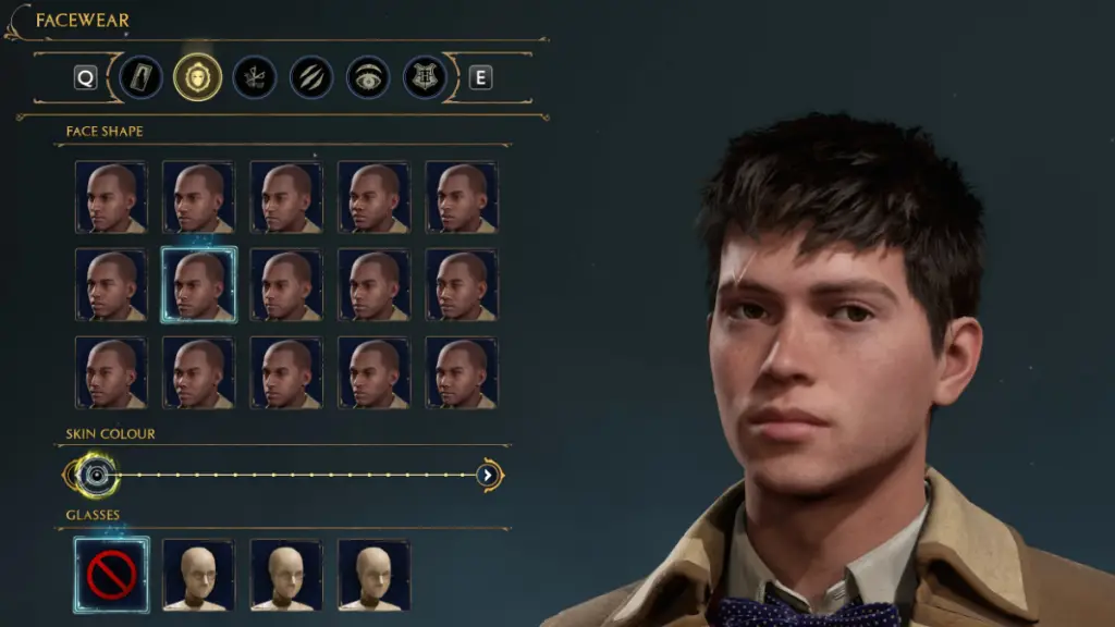Opzioni facewear per Draco Malfoy Character Creator in Hogwarts Legacy