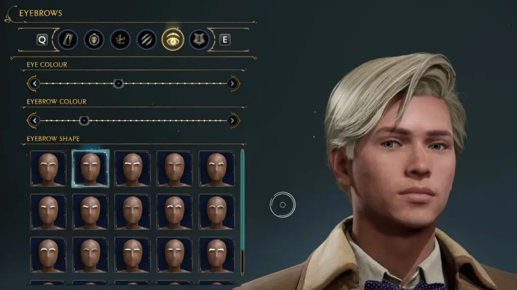 Opzioni sopracciglia per Draco Malfoy Character Creator in Hogwarts Legacy