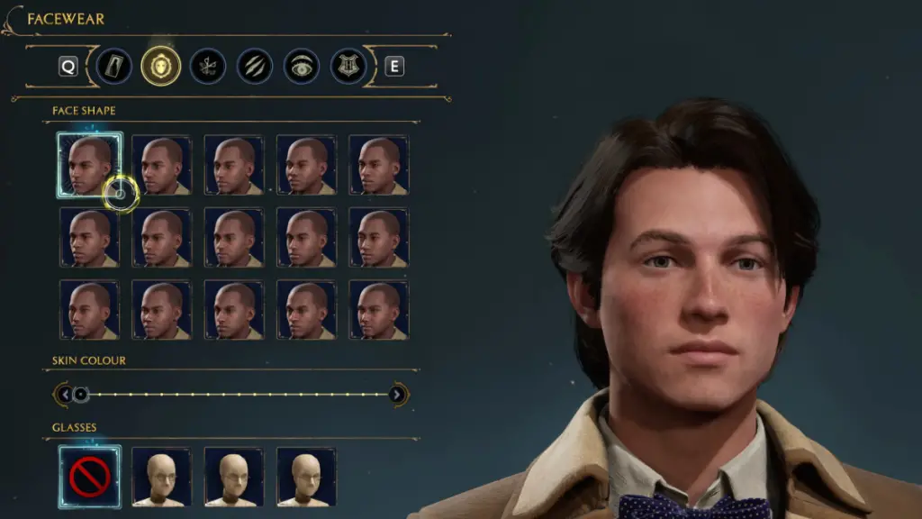 Scelte per Facewear in Character Creator per Newt Scamander in Hogwarts Legacy
