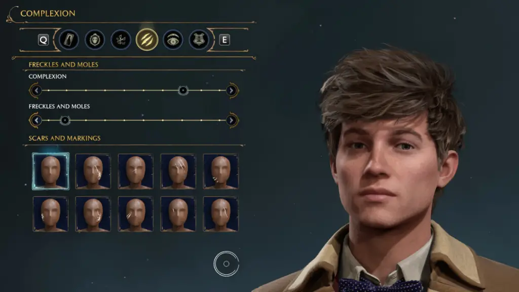 Scelte per la carnagione in Character Creator per Newt Scamander in Hogwarts Legacy