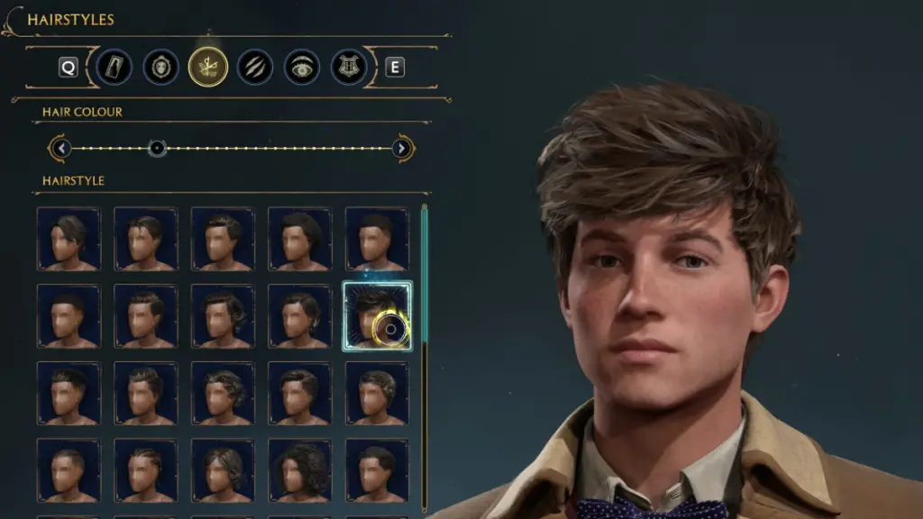 Scelte per acconciature in Character Creator per Newt Scamander in Hogwarts Legacy