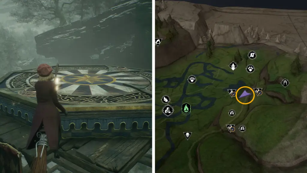 Posizione sulla mappa della piattaforma di atterraggio di East North Ford Bog nell'eredità di Hogwarts