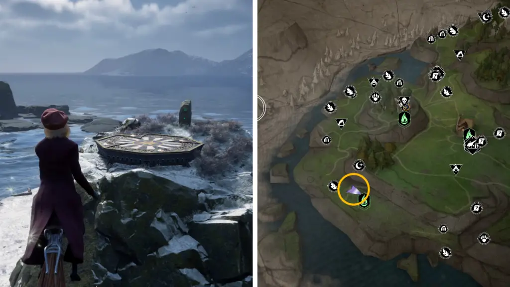 Posizione sulla mappa della piattaforma di atterraggio di South Feldcroft nell'eredità di Hogwarts