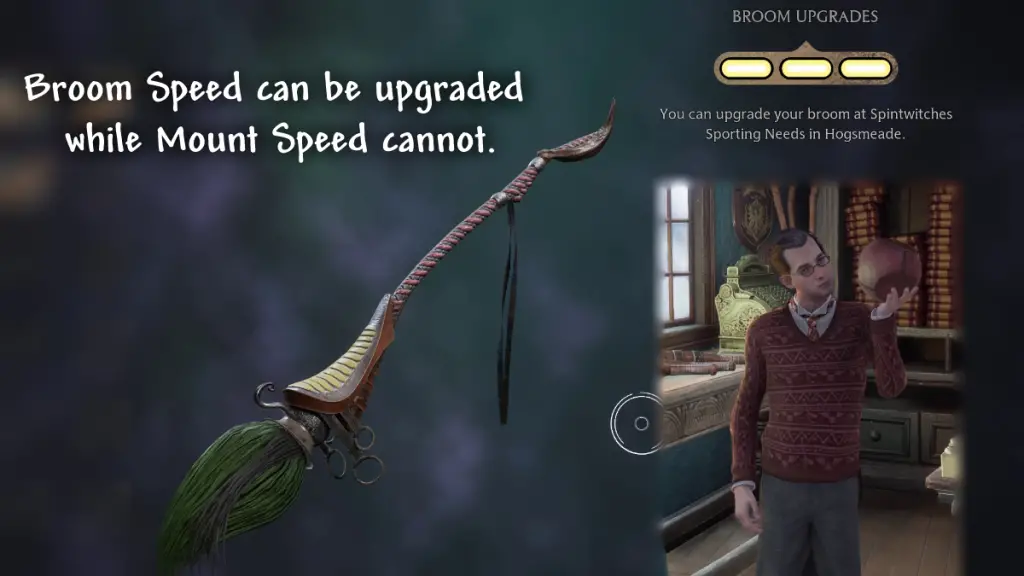 A differenza di Brooms Mount Saddle, gli aggiornamenti non sono possibili in Hogwarts Legacy