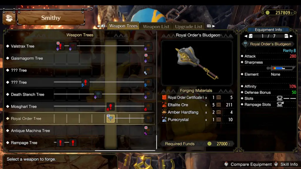 Ricetta del progetto per il martello randello dell'ordine reale in Monster Hunter Rise Sunbreak