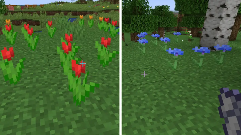 Tulipani rossi e fiordalisi in Minecraft