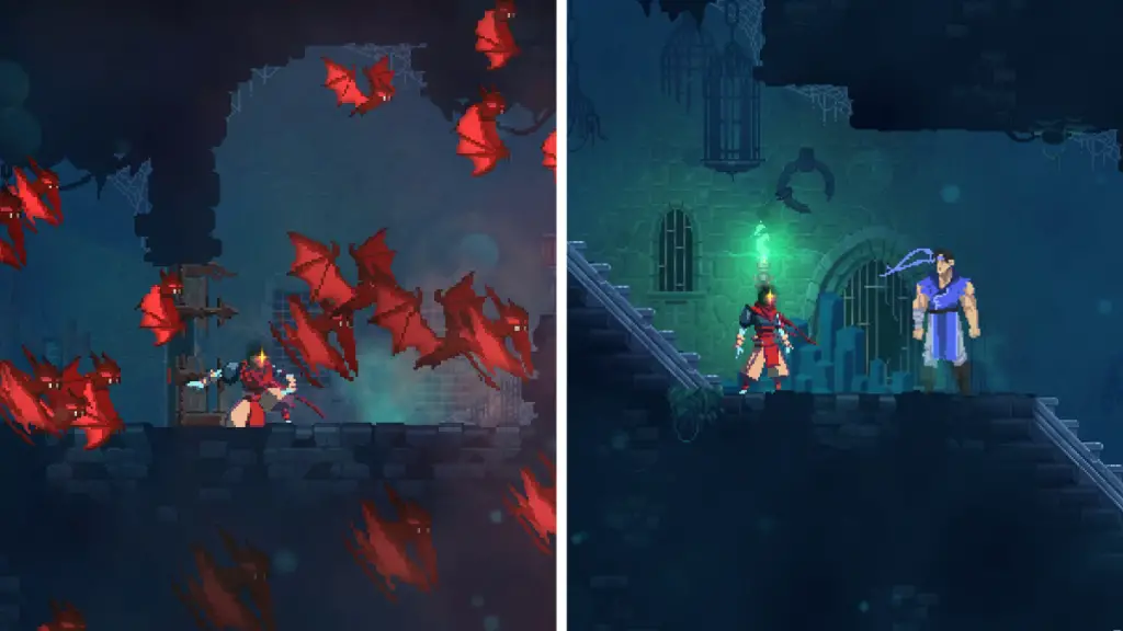 Filmato di Pipistrello rosso e incontro con Richter per sbloccare il DLC Ritorno a Castlevania in Dead Cells