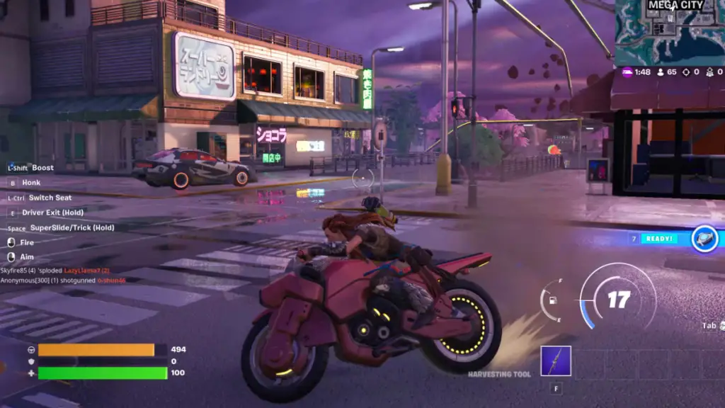 Alla guida di una bici canaglia in Mega City Fortnite Capitolo 4 Stagione 2