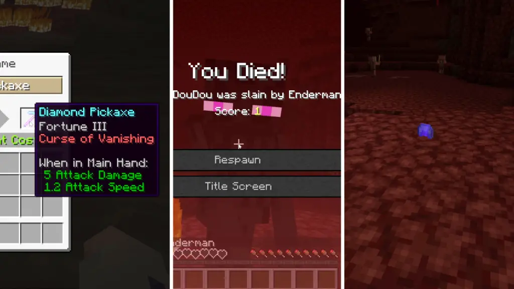 Perdere un piccone di diamante con Curse of Vanishing in Minecraft