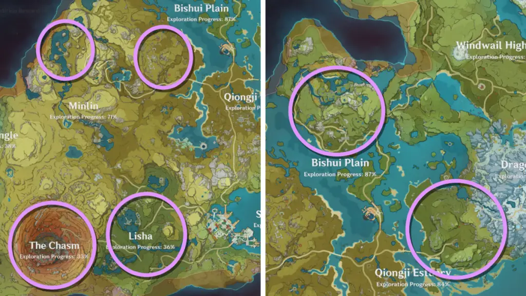Posizioni della mappa Violetgrass in Genshin Impact