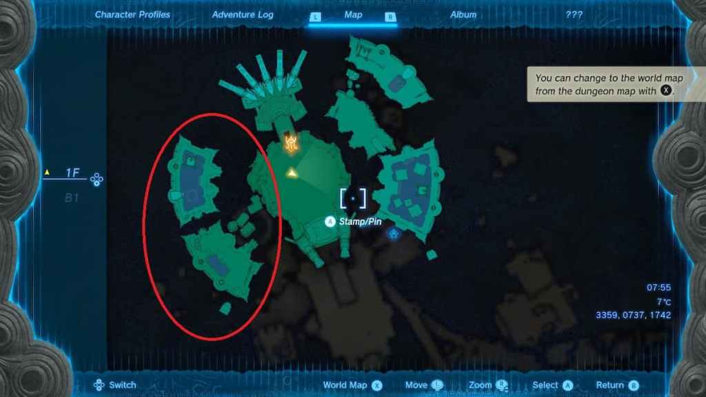 Immagine della mappa di Tears of the Kingdom Water Temple West Islands