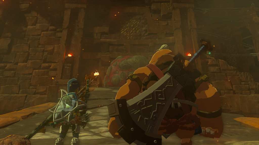 Yunobo e Link all'ingresso del Tempio del Fuoco Tears of the Kingdom