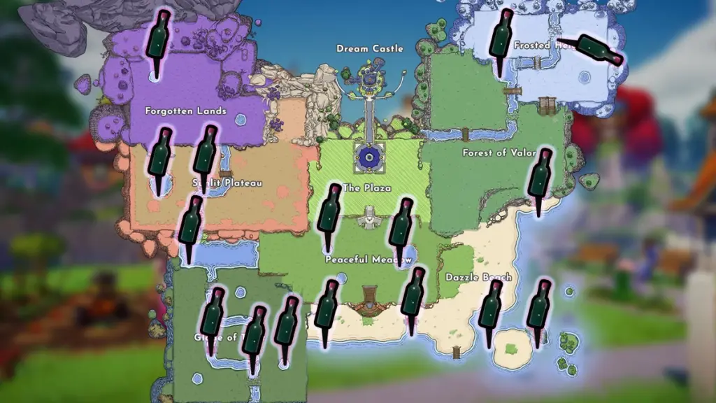 mappa delle posizioni delle bottiglie di smeraldo disney dreamlight valley