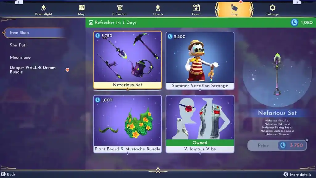 Skin degli strumenti Disney Dreamlight Valley