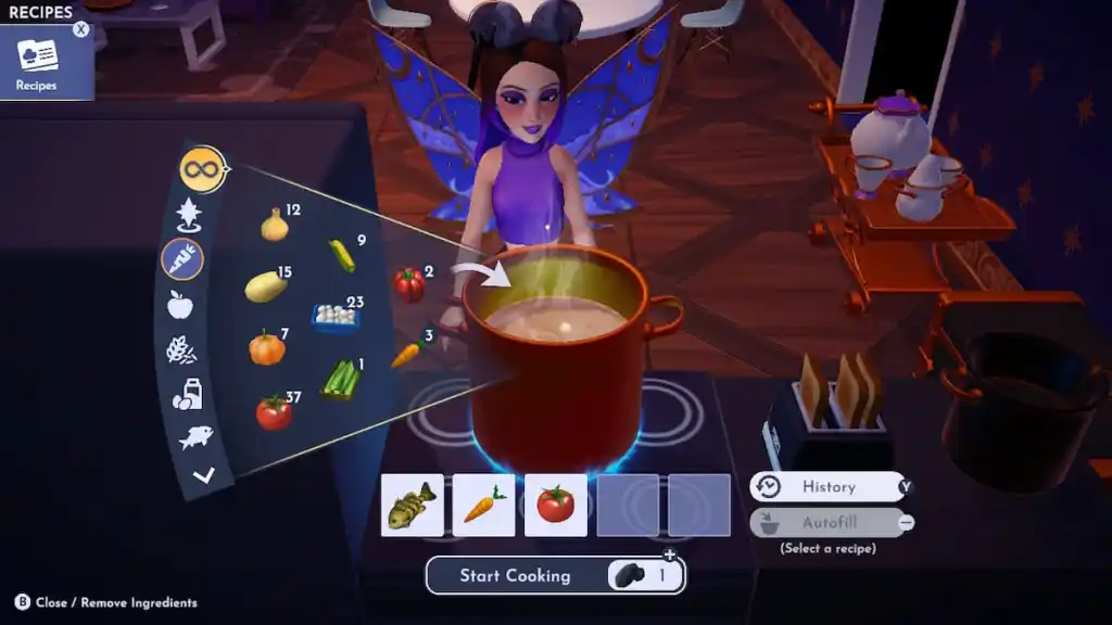 Disney Dreamlight Valley Pan-Seared Bass and vegetables