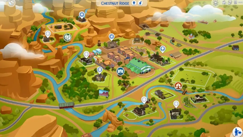 Mappa del mondo di Chestnut Ridge Sims 4 Horse Ranch