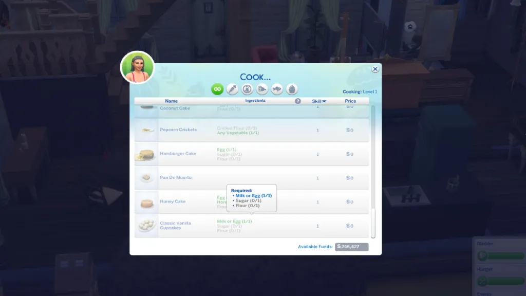 Aggiornamento sugli ingredienti di The Sims 4