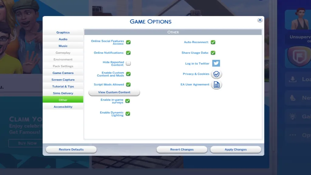 Mod di Sims 4 abilitati