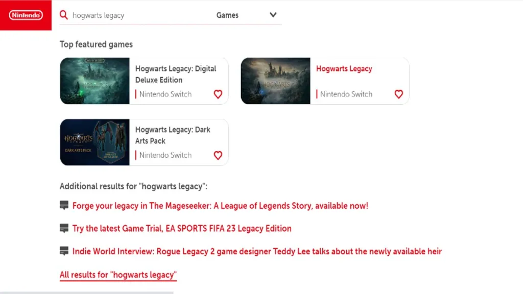 Negozio Nintendo online Hogwarts Legacy