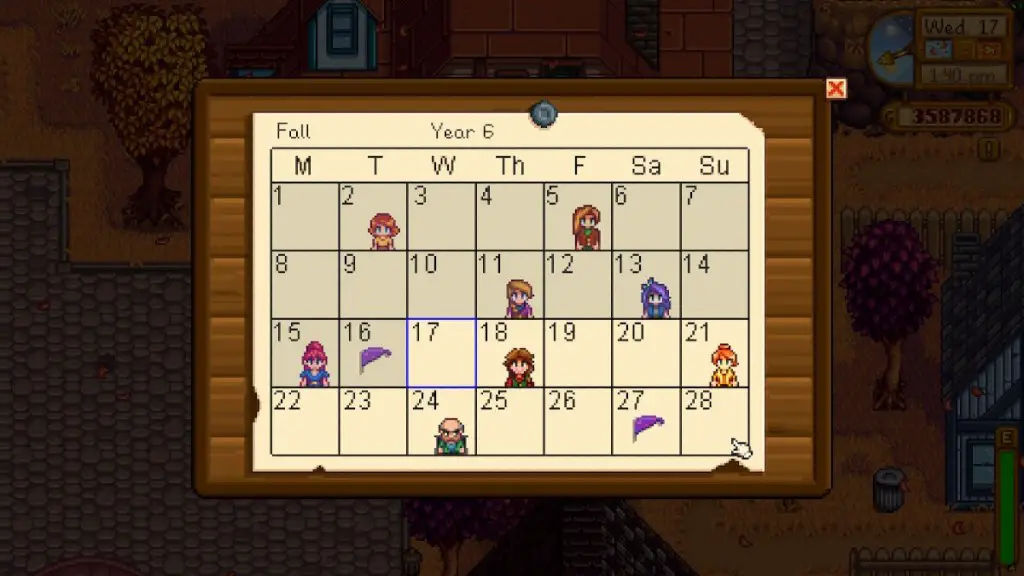 Calendario di Stardew Valley