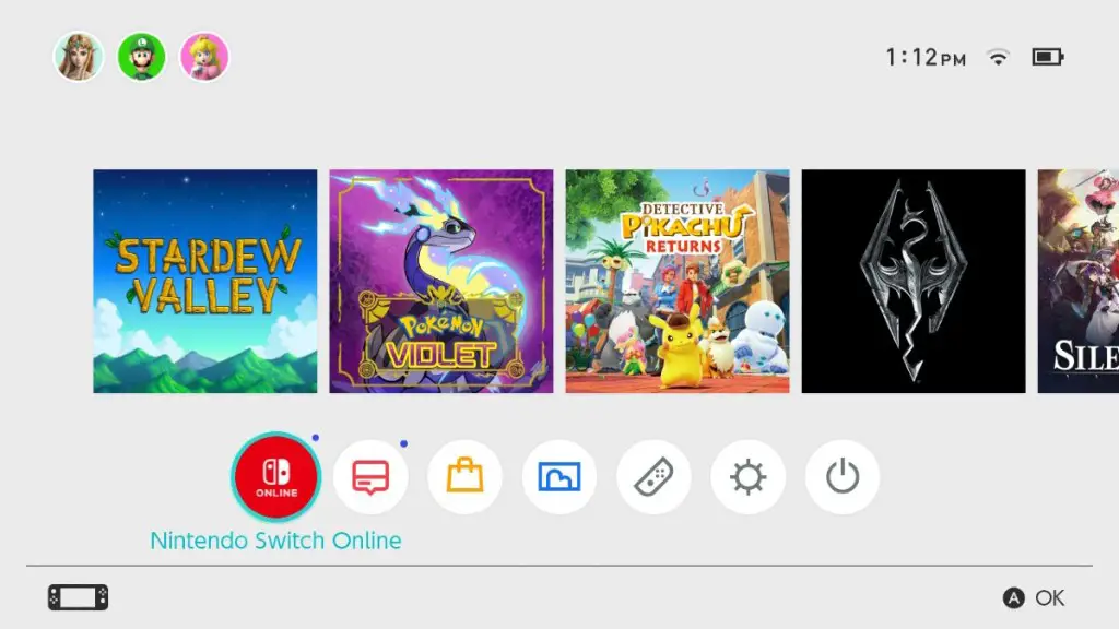 Menù online di Nintendo Switch