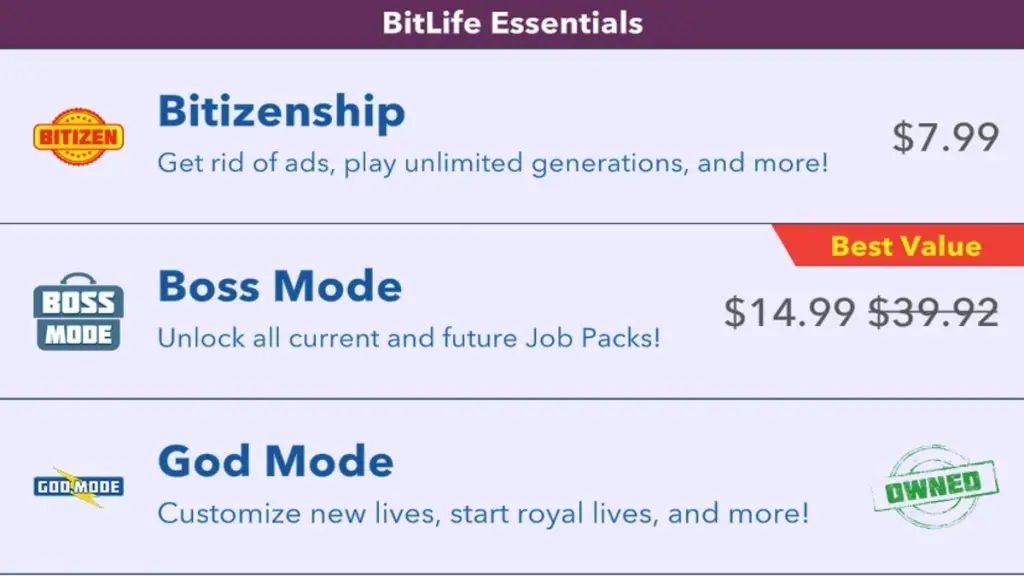 Mercato di Bitlife God Mode