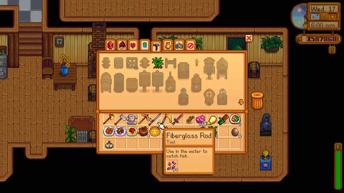 Canna in fibra di vetro con esca Stardew Valley