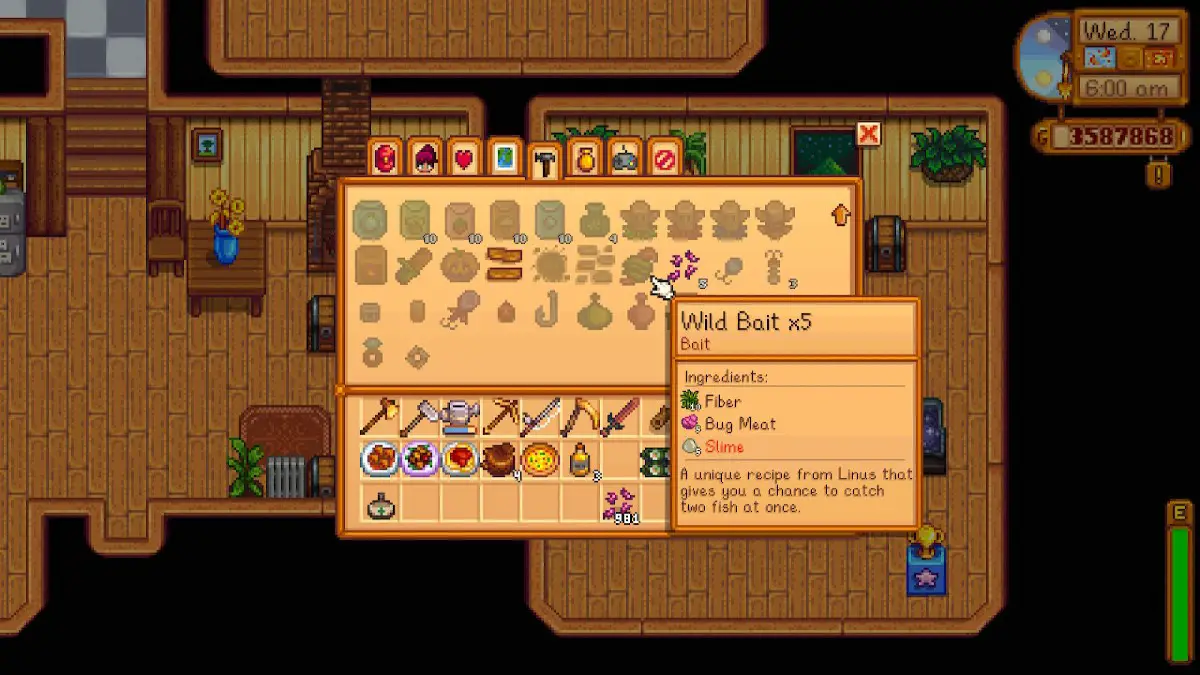 Creazione di esche selvagge Stardew Valley