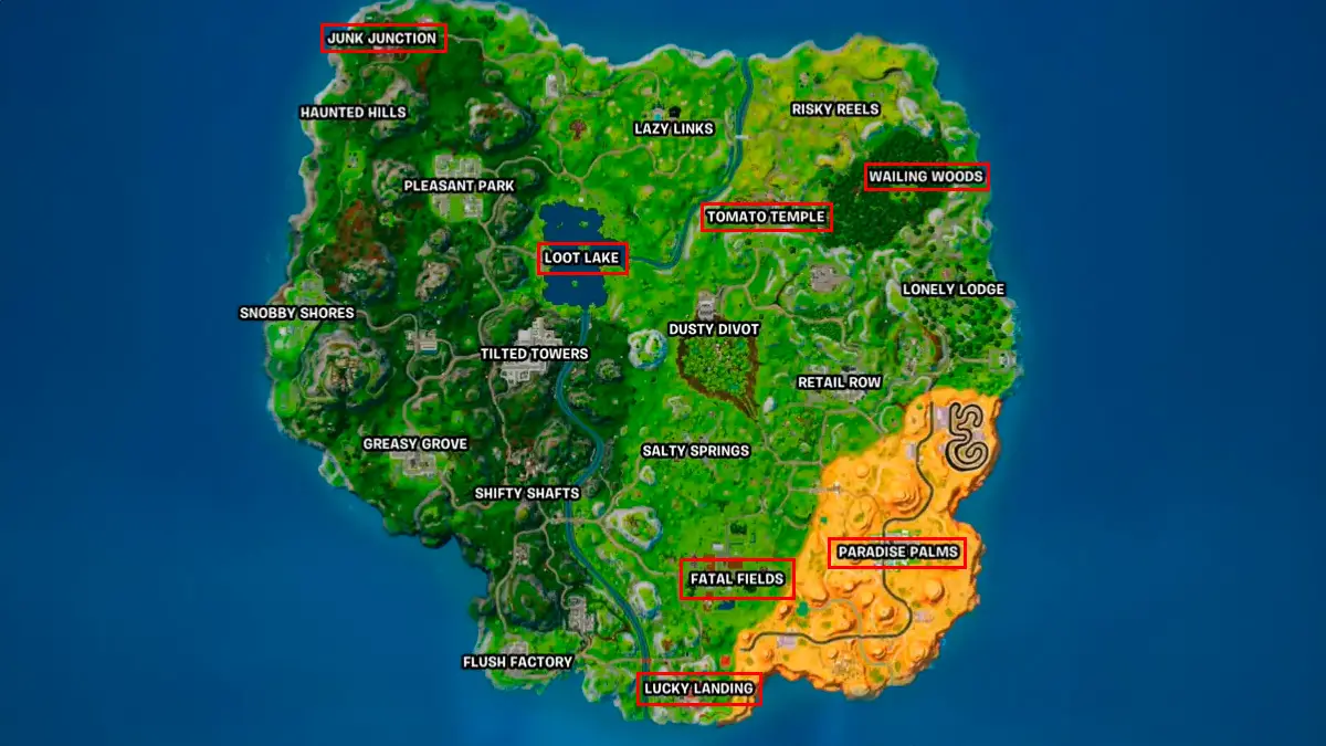 Posizioni dei driftboard Fortnite E