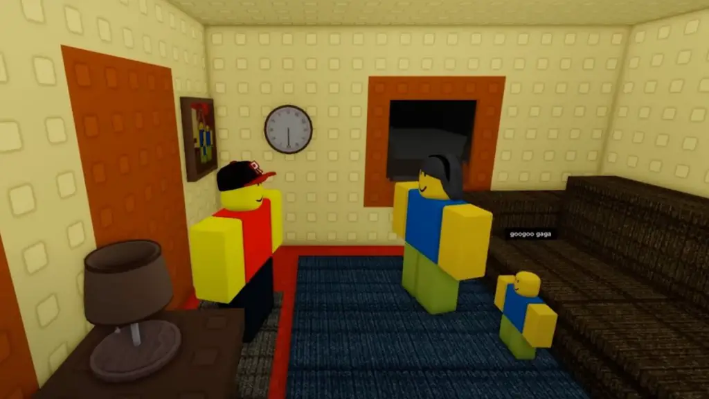 Un uomo giallo, simile a un lego, animato si trova nel suo soggiorno squallido ma squallido con la moglie e il figlio.