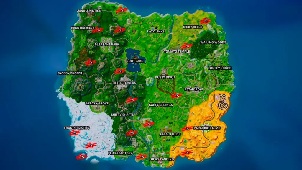 Posizioni degli aerei X-4 Stormwing nella stagione OG di Fortnite