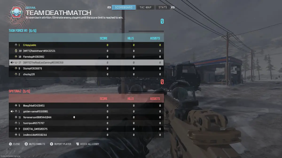 Uno screenshot che mostra un giocatore disattivato in CoD Modern Warfare 3 nel tabellone dei punteggi.