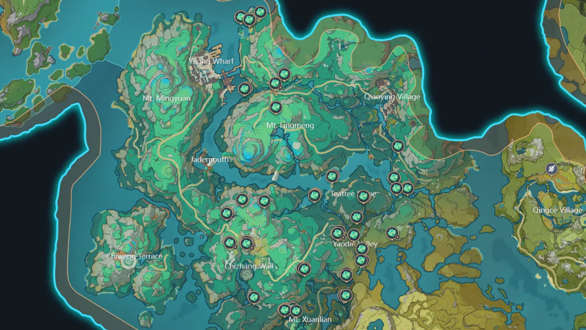 Mappa delle posizioni di Genshin Impact Clearwater Jade