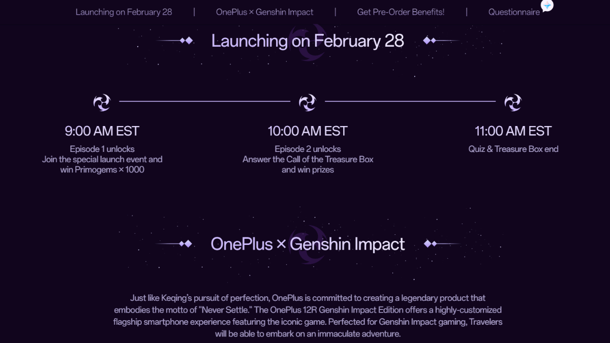 Dettagli dell'evento OnePlus Genshin Impact